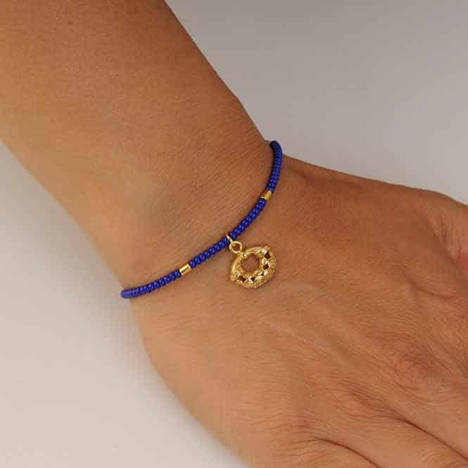 Pulsera Cristal Checo Mini Azul Rey y Dije Mini Nariguera Calima - miniatura 2
