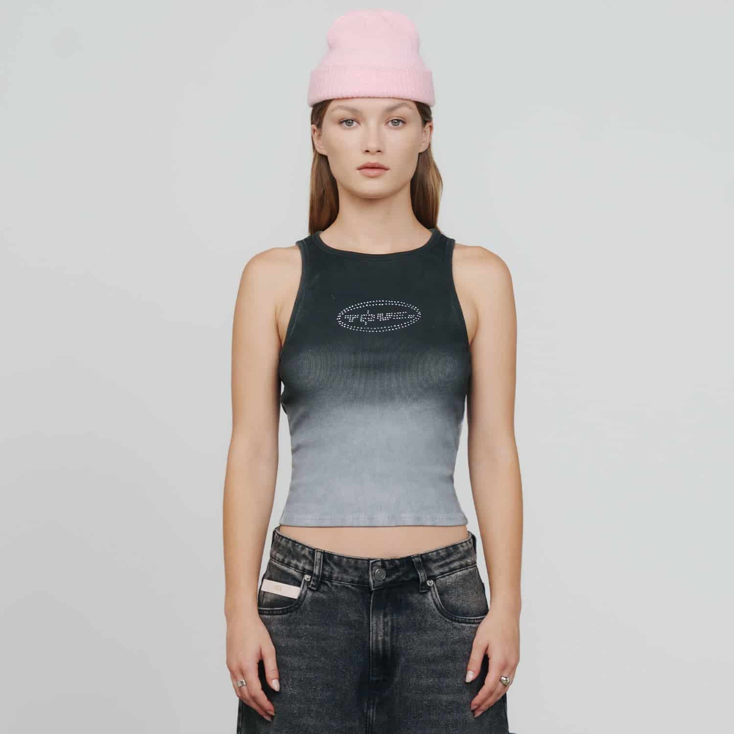 Gradient Rhinestone Tank Top - Black - miniatura 2
