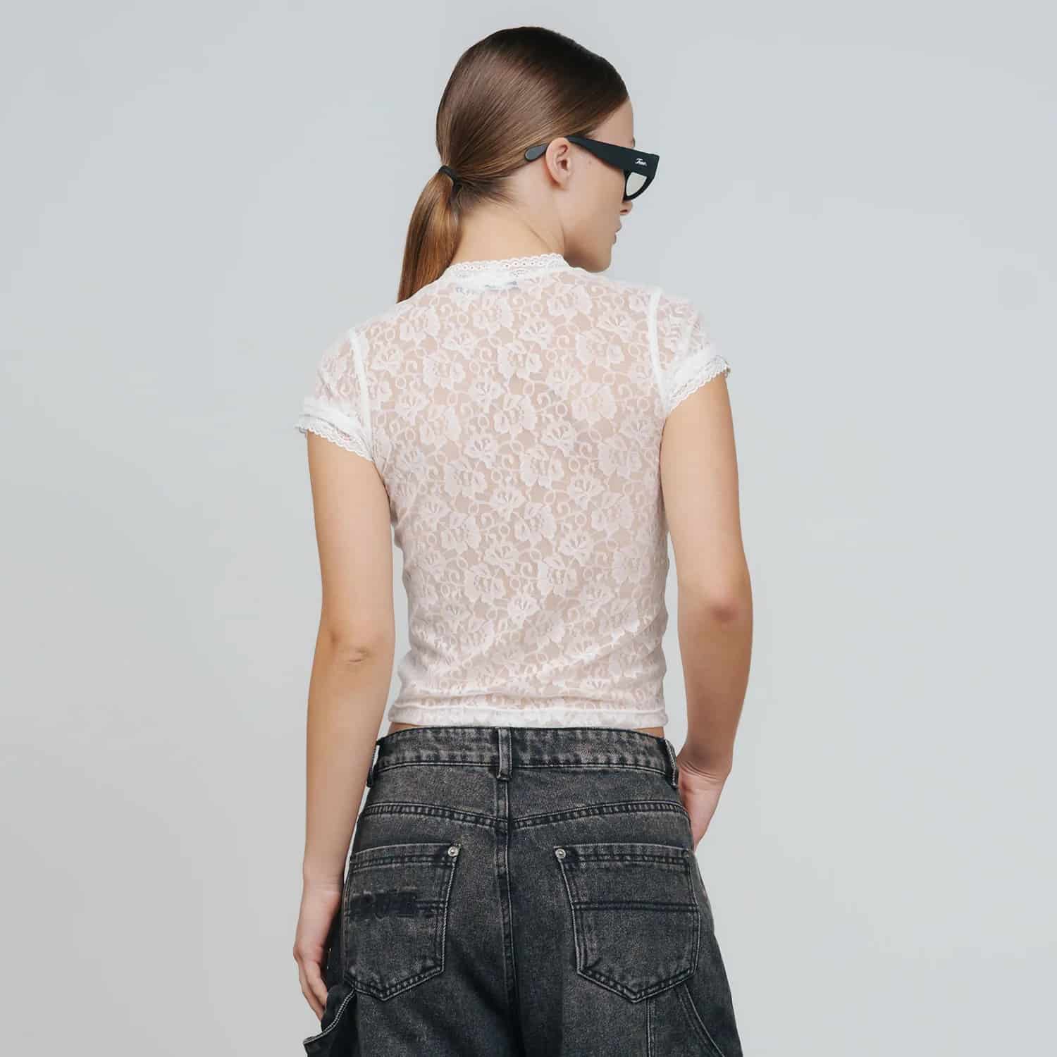 Floral Lace Baby Tee - Cream - miniatura 6