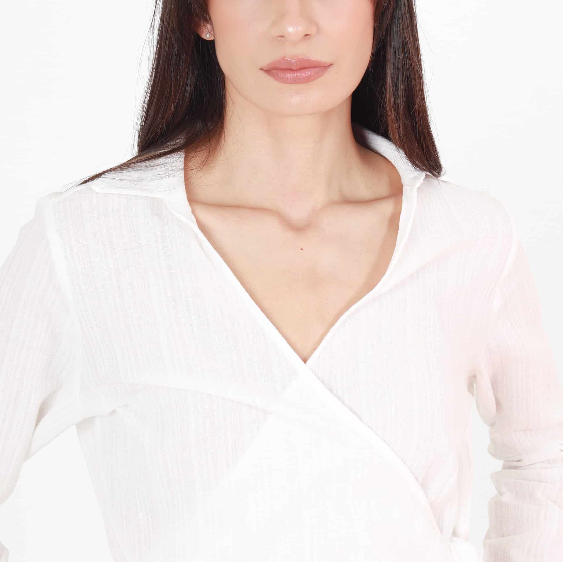 Blusa Cuello V Manga Larga con Lazo - miniatura 6