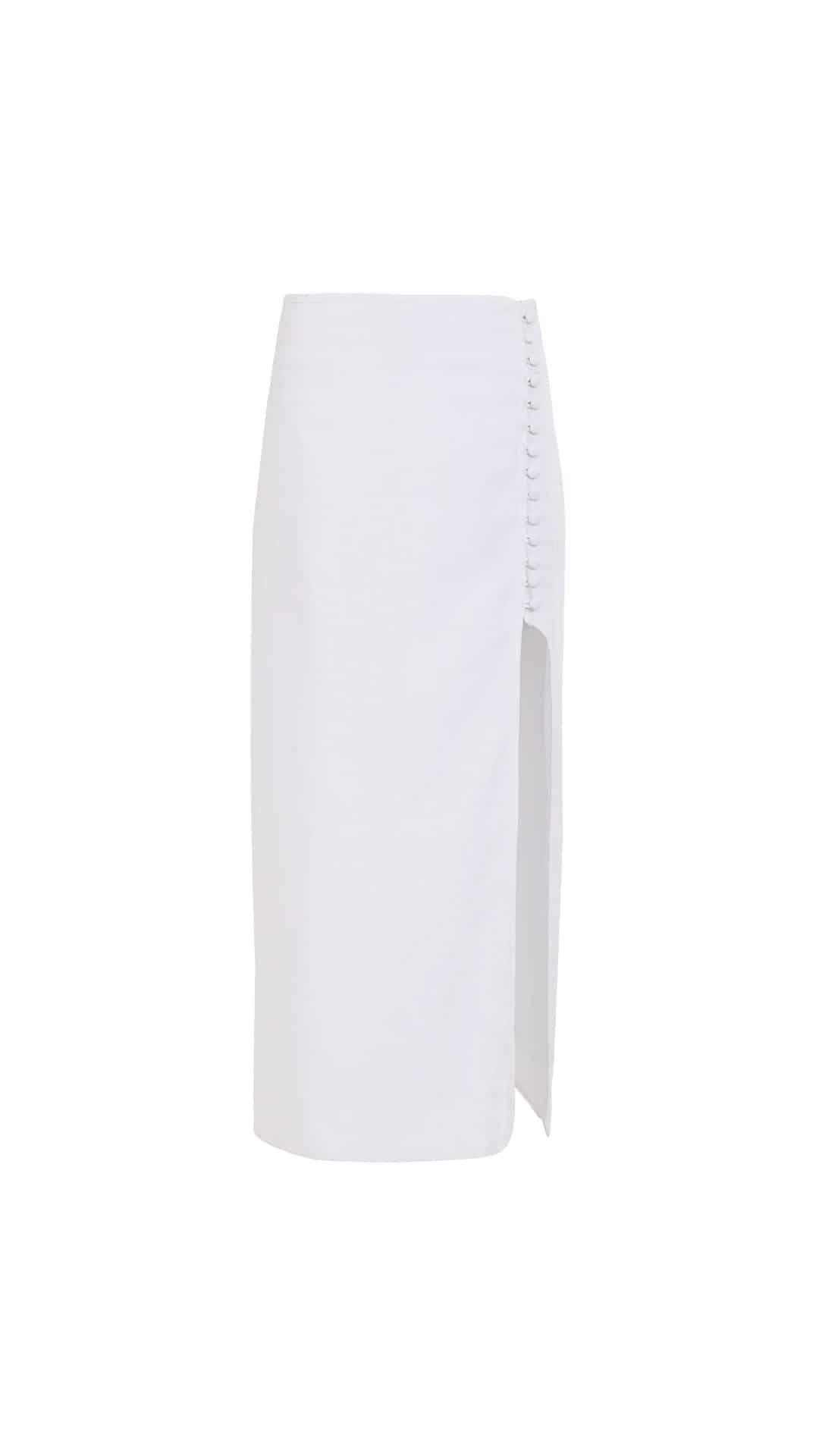 Falda Qipao de lino | Blanco - miniatura 2