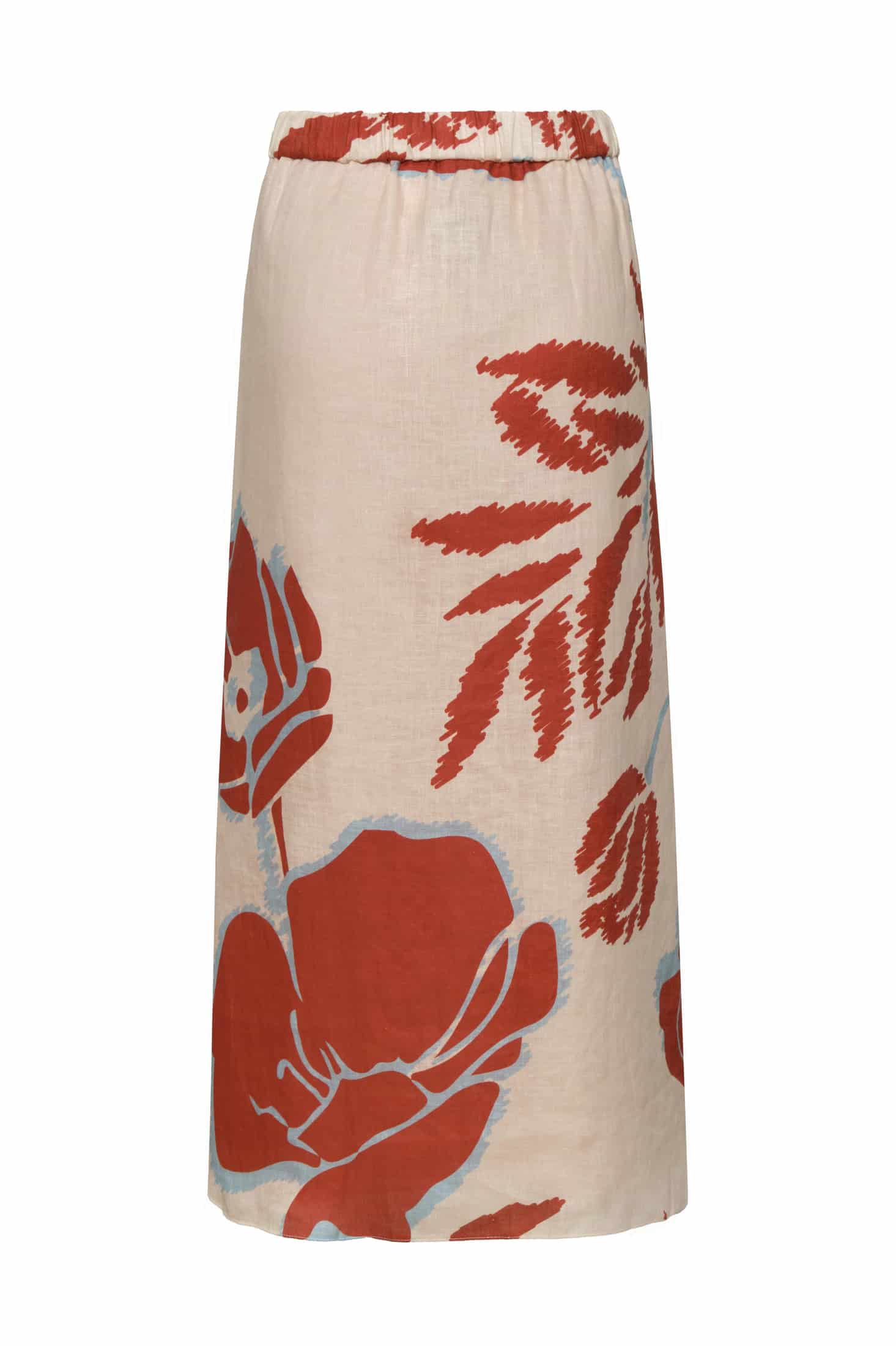 Beatrice Linen Midi Skirt / Ecru - Orange Gladiolos - miniatura 3