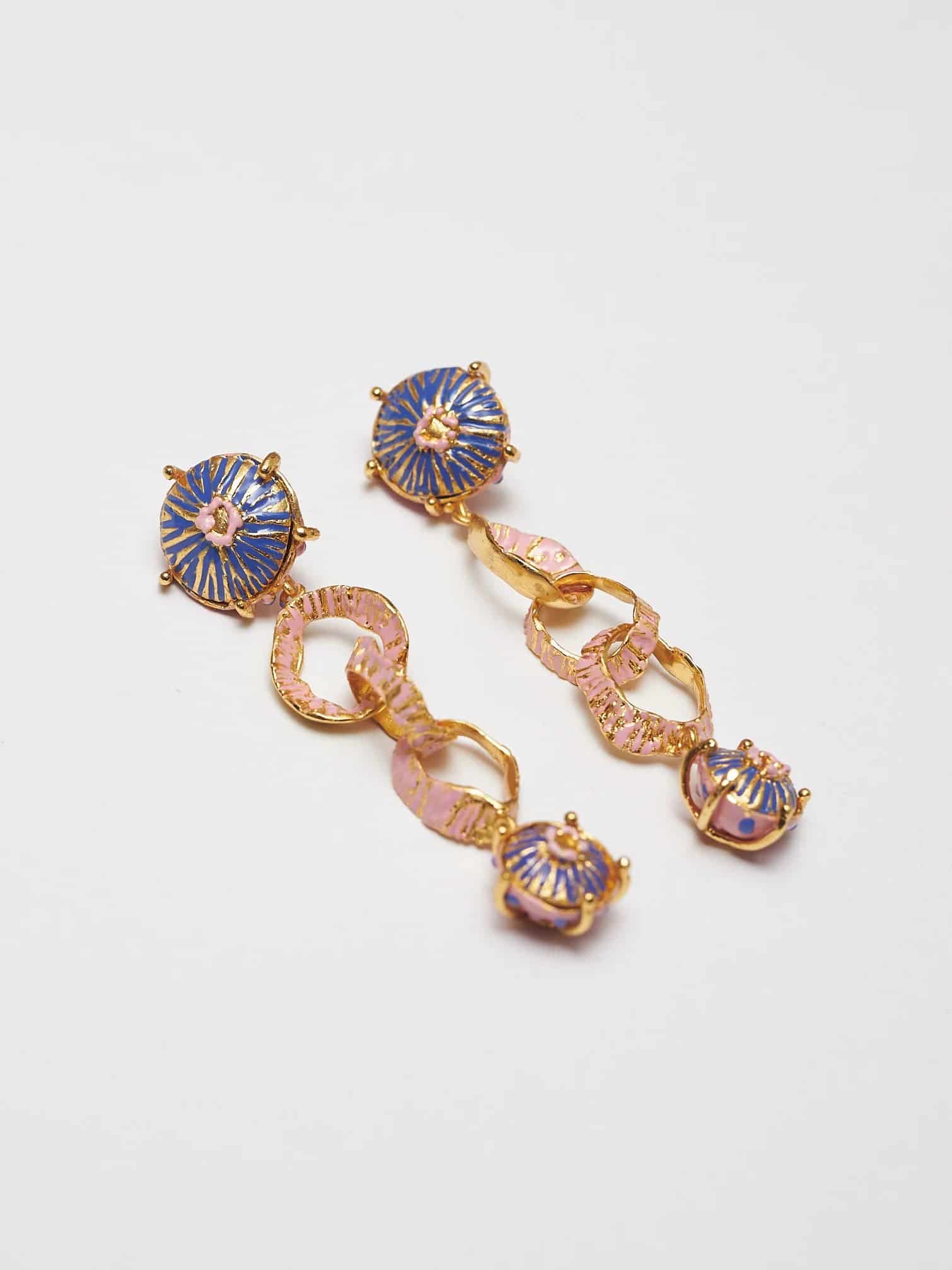LONG EARRINGS BLUE-PINK HATS - miniatura 1