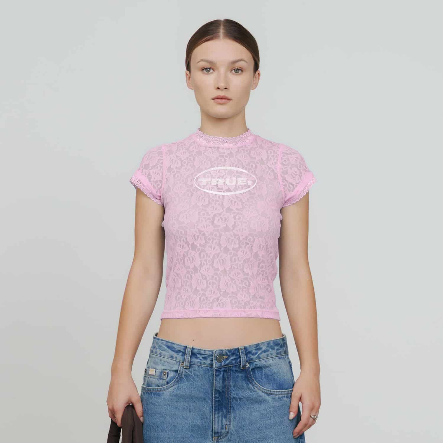 Floral Lace Baby Tee - Pink - miniatura 2