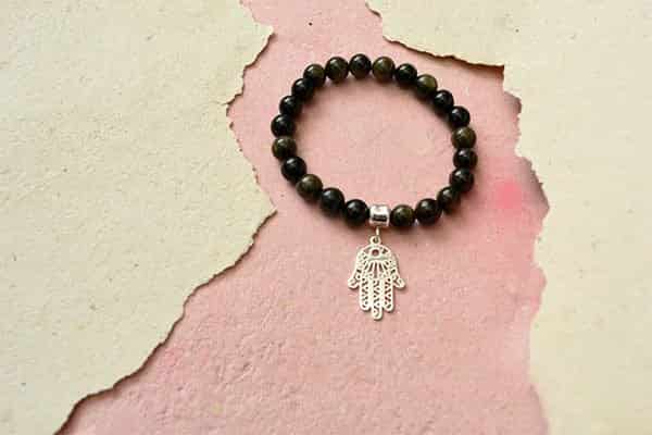 Pulsera Obsidiana dije mano hamsa - miniatura 2