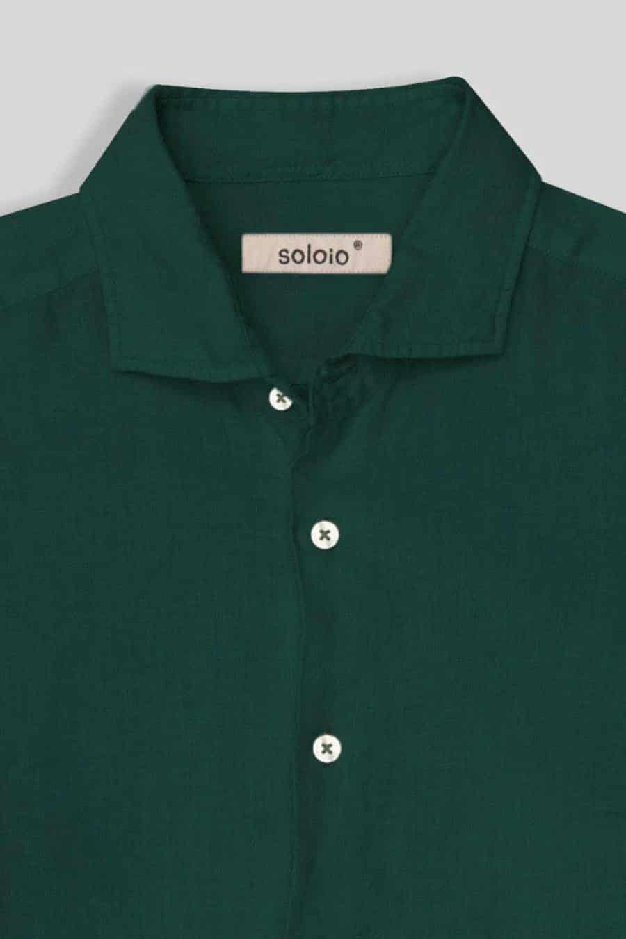 Men's linen shirt dark green - miniatura 12