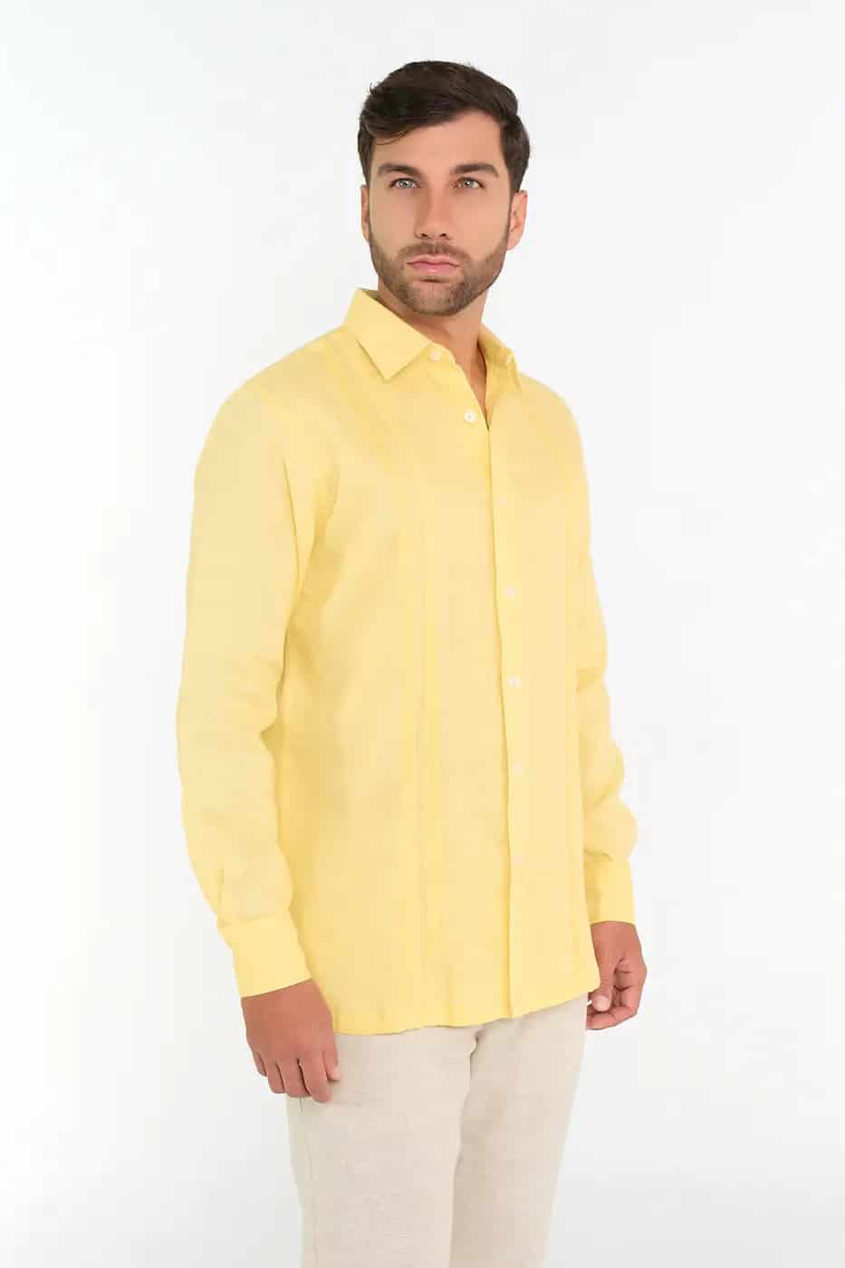 Guayabera Classic Fit 100% Lino Amarillo - miniatura 1