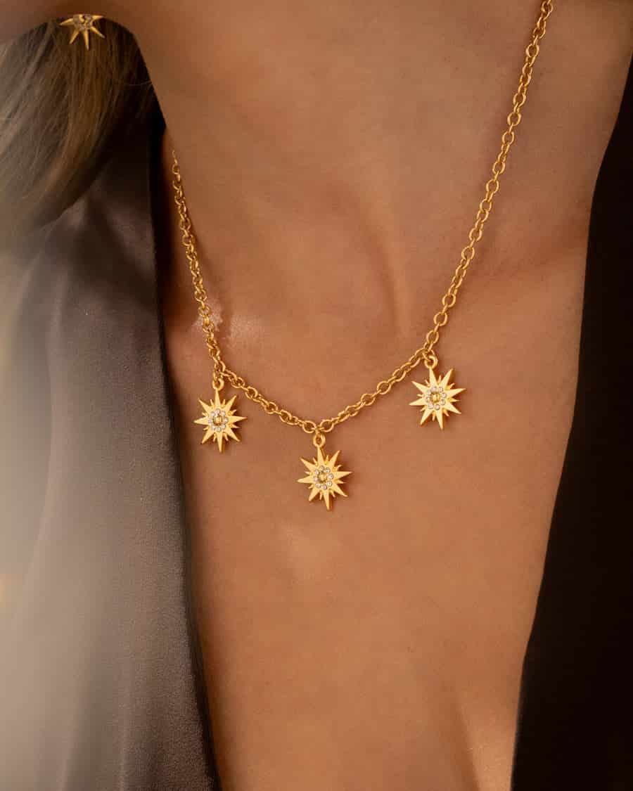 Collar Multicharms Estrellas Cristal + Aretes - miniatura 1