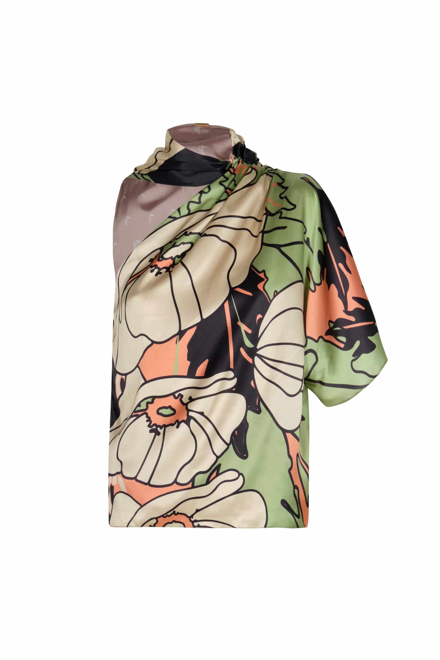 Chiminango Satin Silk Blouse / Sage Gladiolos Garden - miniatura 2