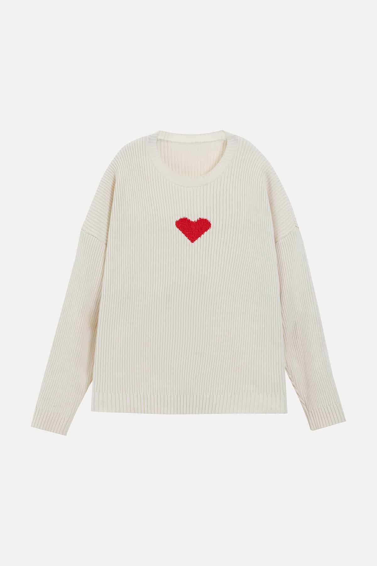FUZZY HEART SWEATER IVORY - miniatura 1