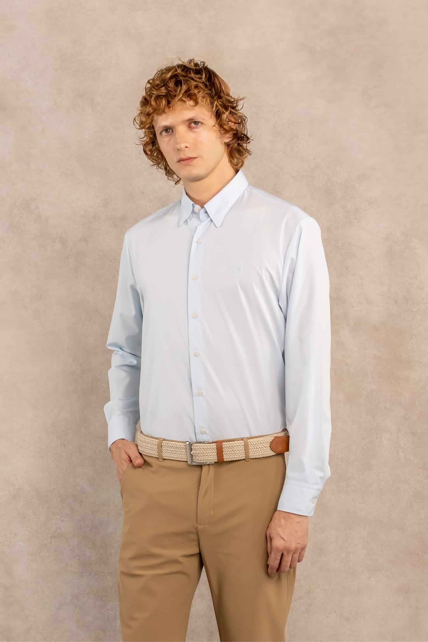 Camisa Performance Antiarrugas Azul Claro - miniatura 3