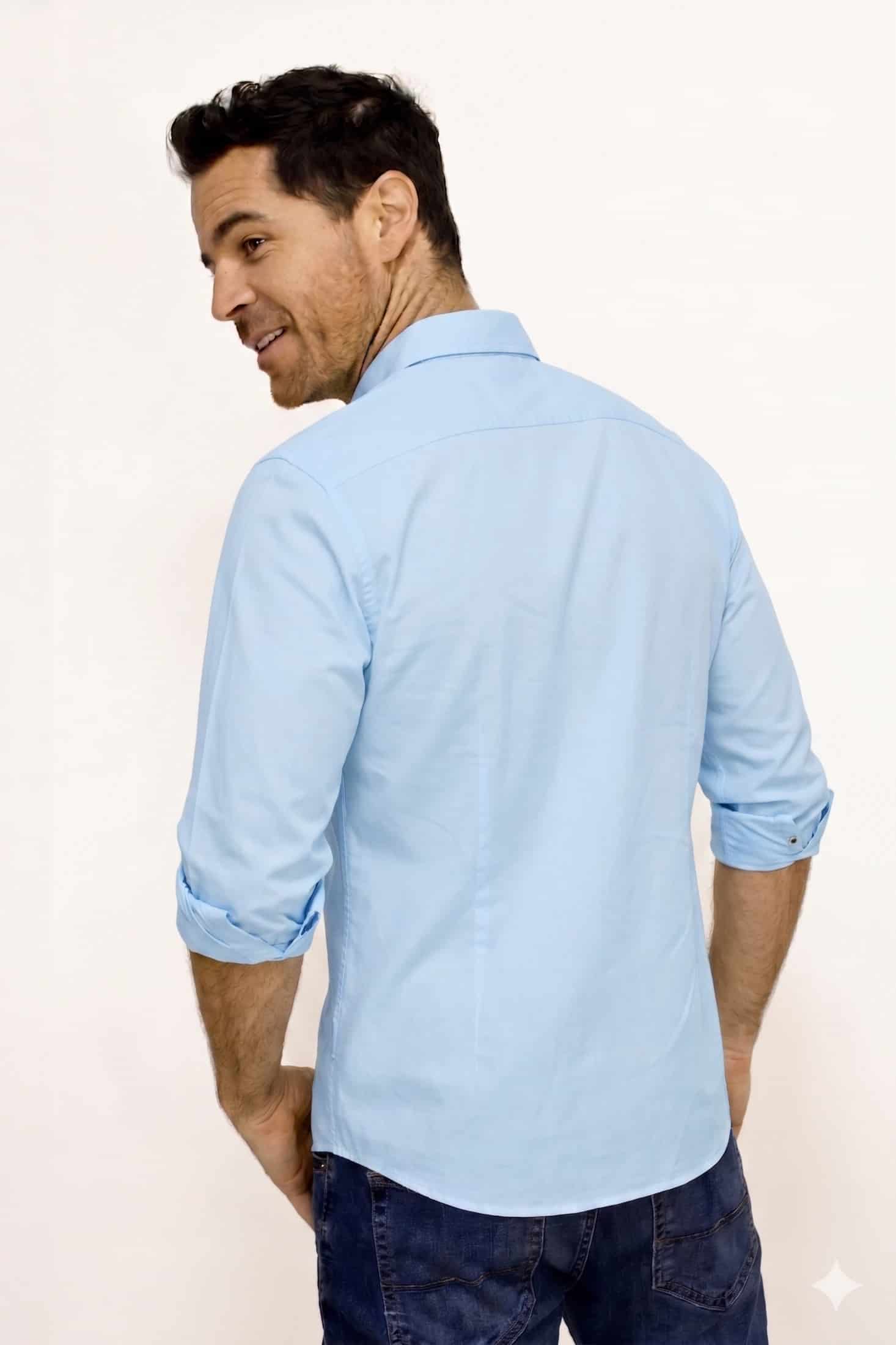 Camisa Manga Larga Azul Para Hombre - miniatura 3