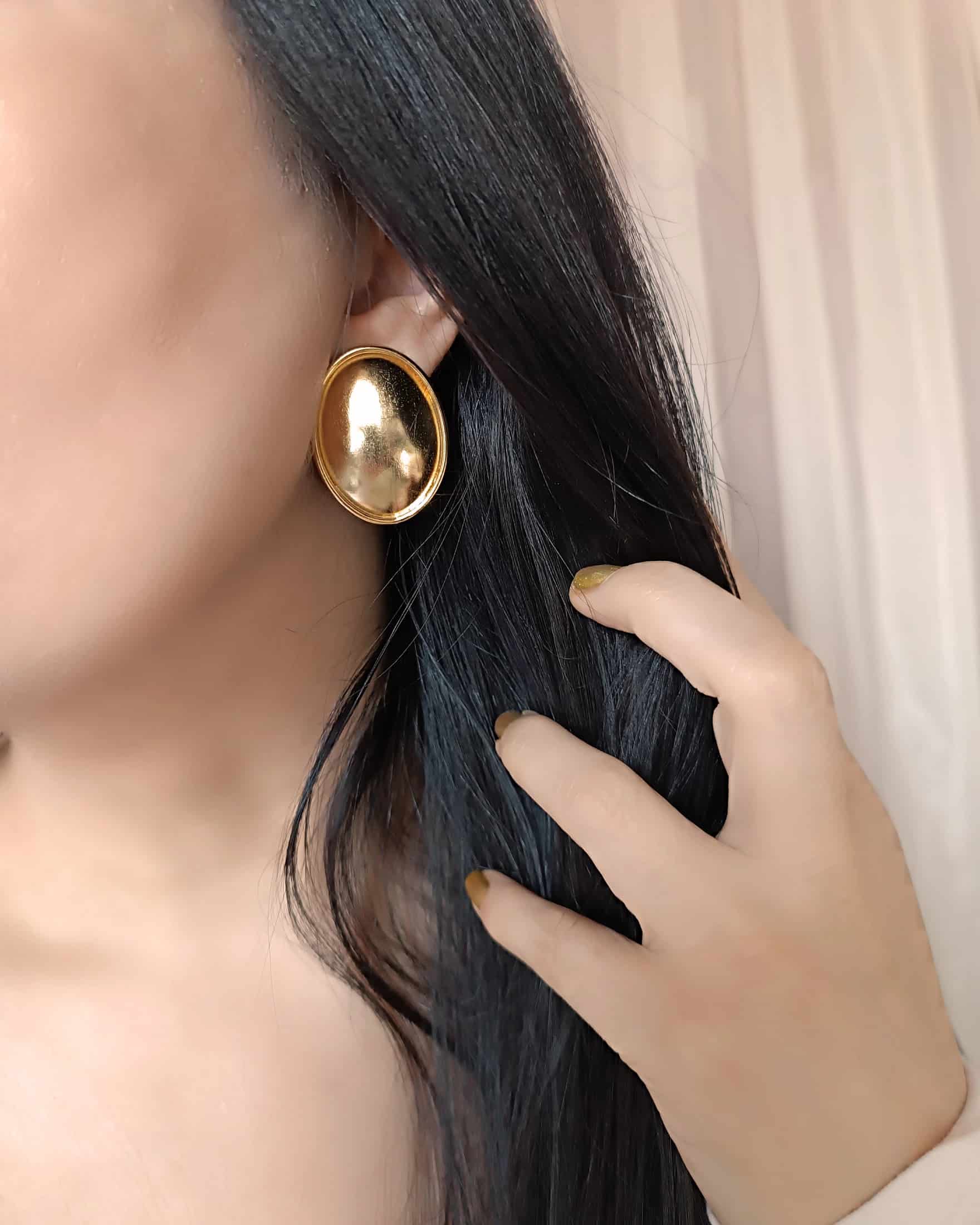 Aretes Topos ovalados doble hilo medianos Dorado Mate - miniatura 2