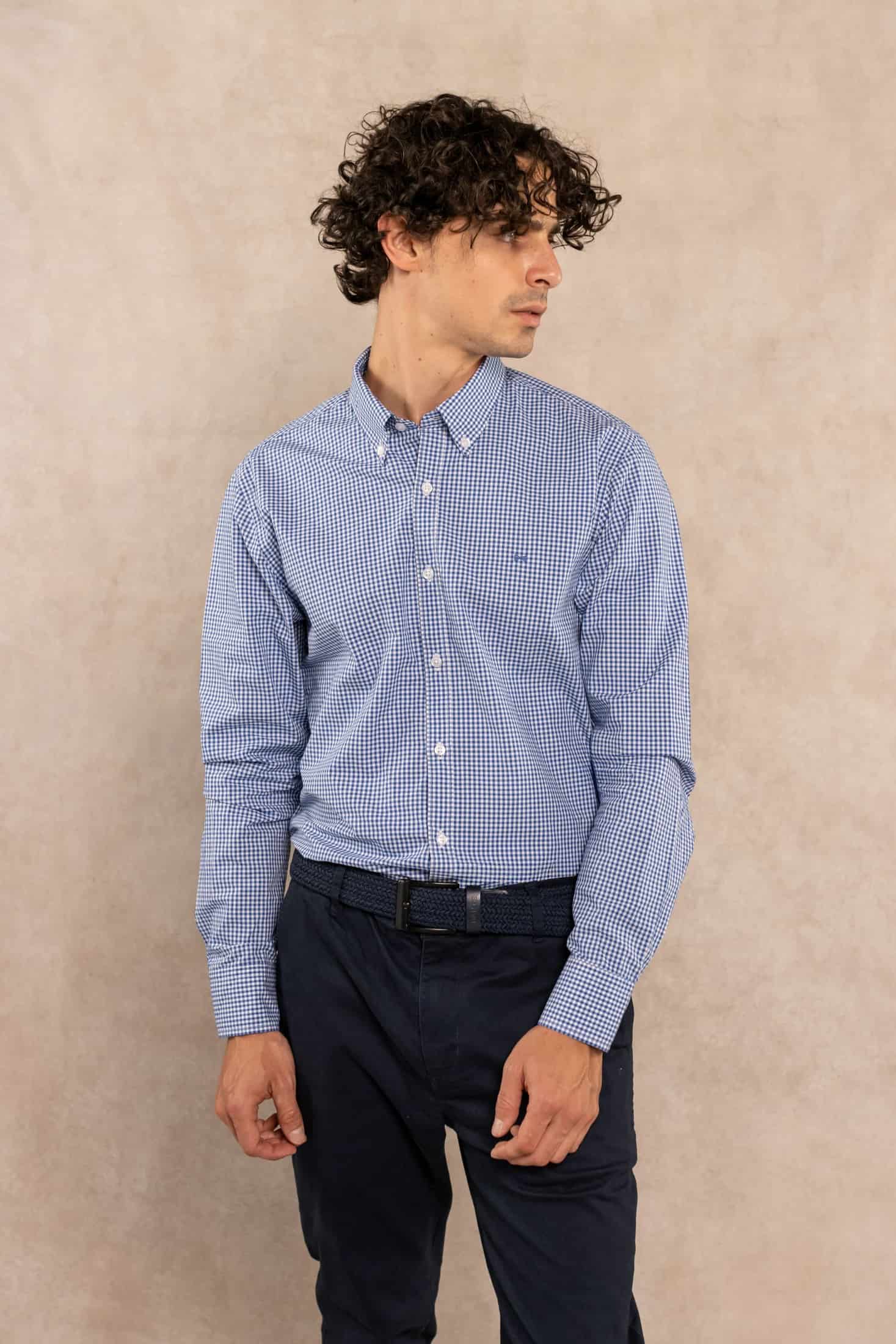 Camisa Antimanchas Popelina Cuadros Azul Oscuro Berna - miniatura 7