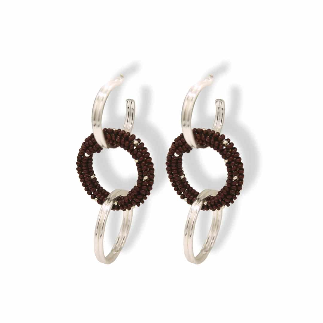 Aretes entrelazados tejidos triples chocolate silver - miniatura 1