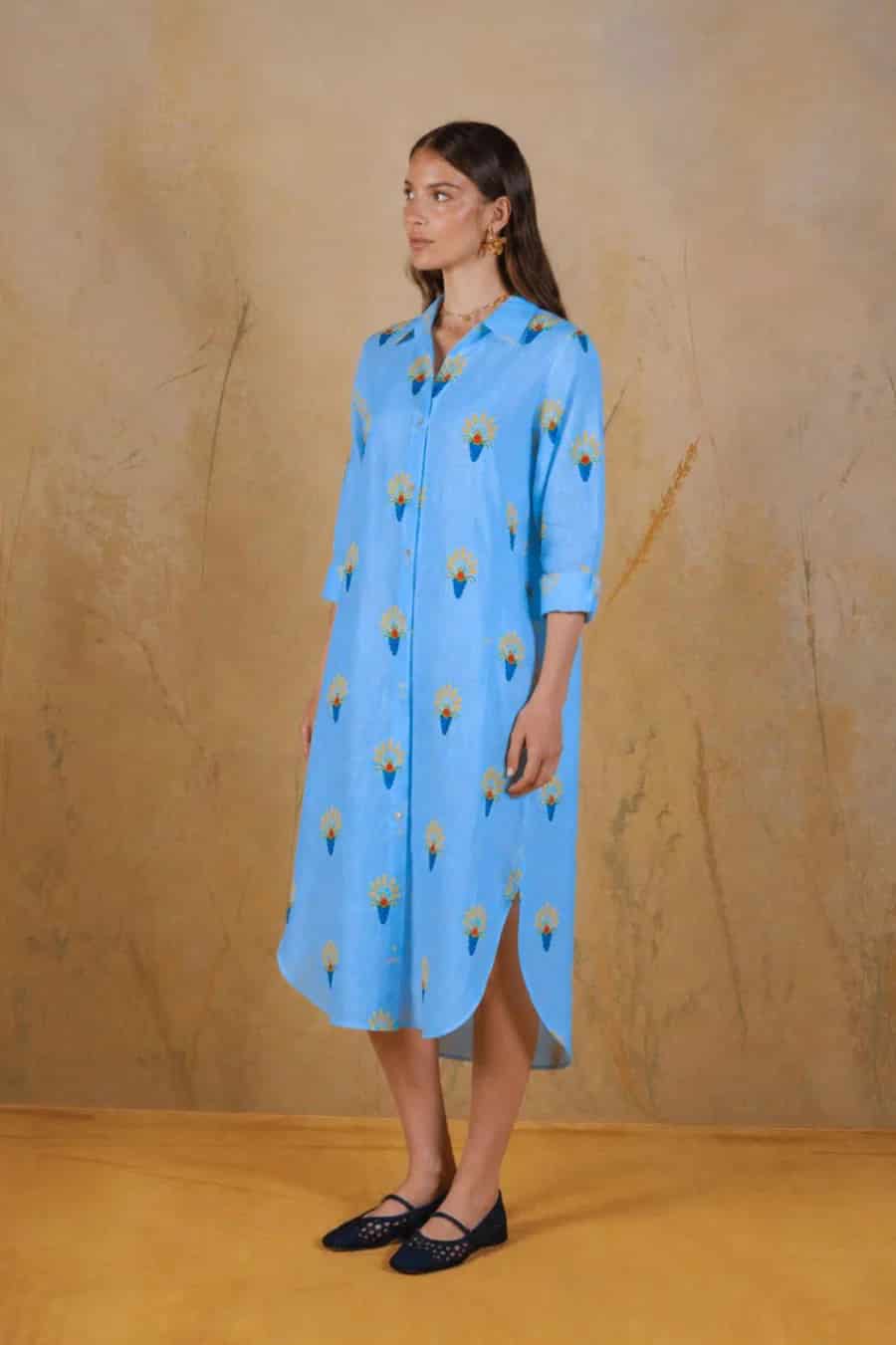 Women's Proventus linen shirt dress blue - miniatura 2