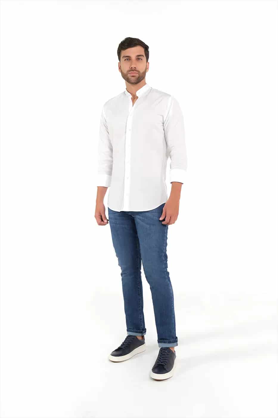 Camisa Cuello Nerú Slim Fit 100% Algodón Blanco - miniatura 2