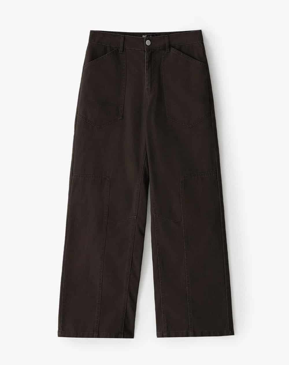 Pantalón wide leg tiro medio drill algodón chocolate mujer - miniatura 8