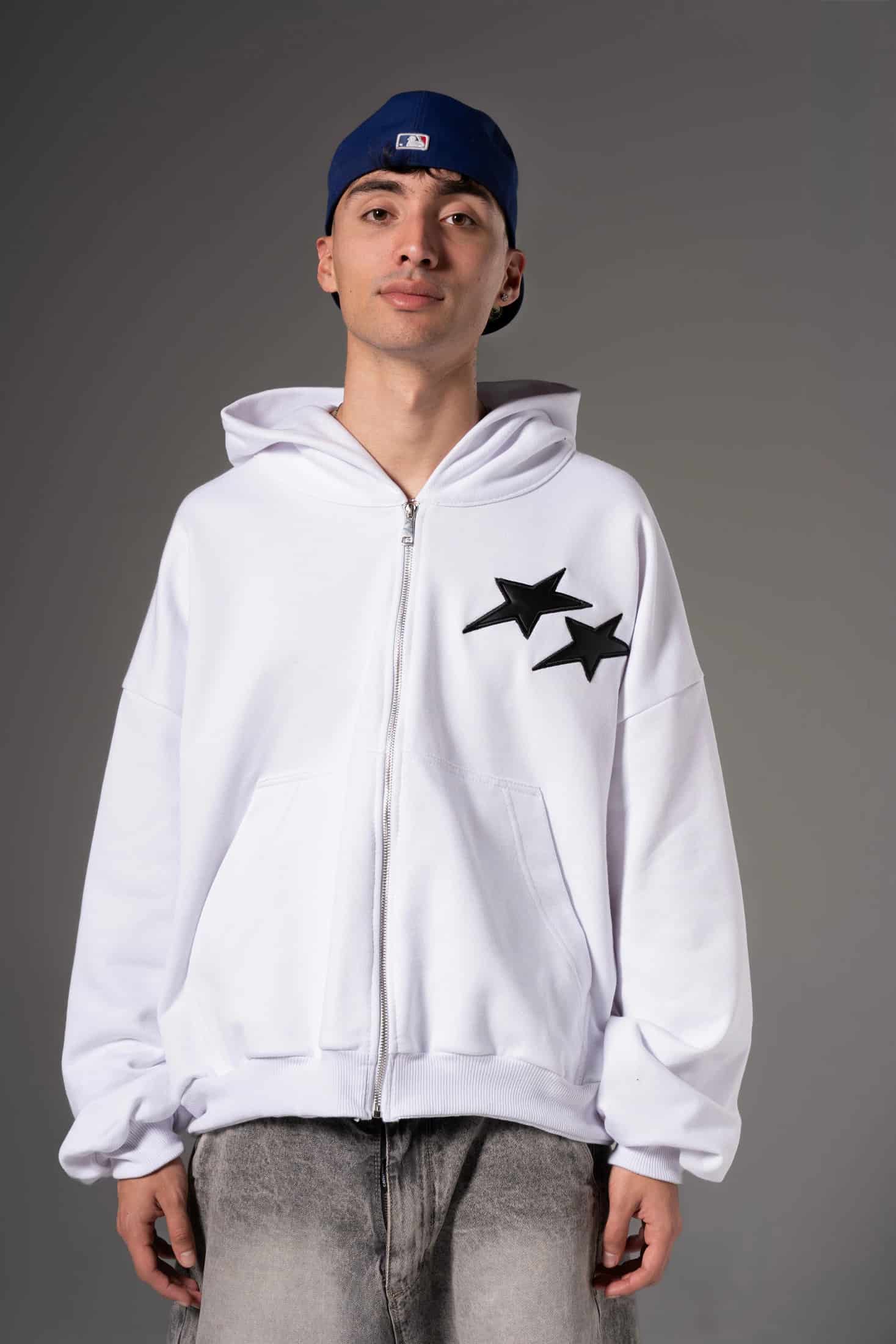 Double Zip Hoodie Boxy fit estrellas negras - miniatura 4