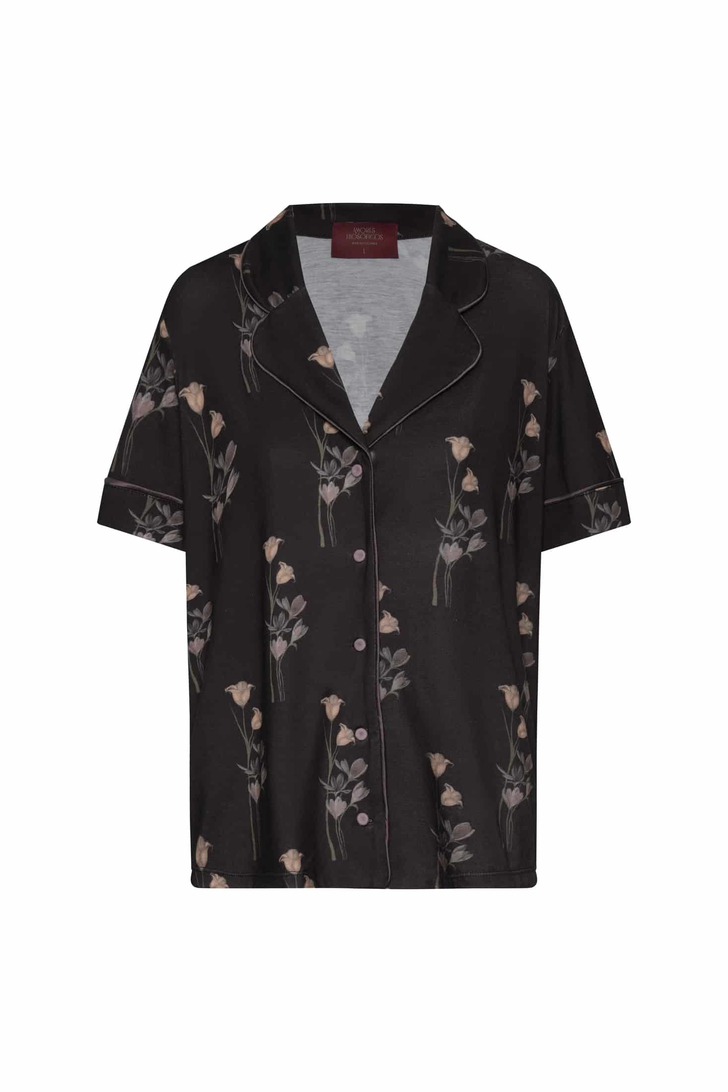 PIJAMA MANGA CORTA + PANT FLORES BLACK - miniatura 1