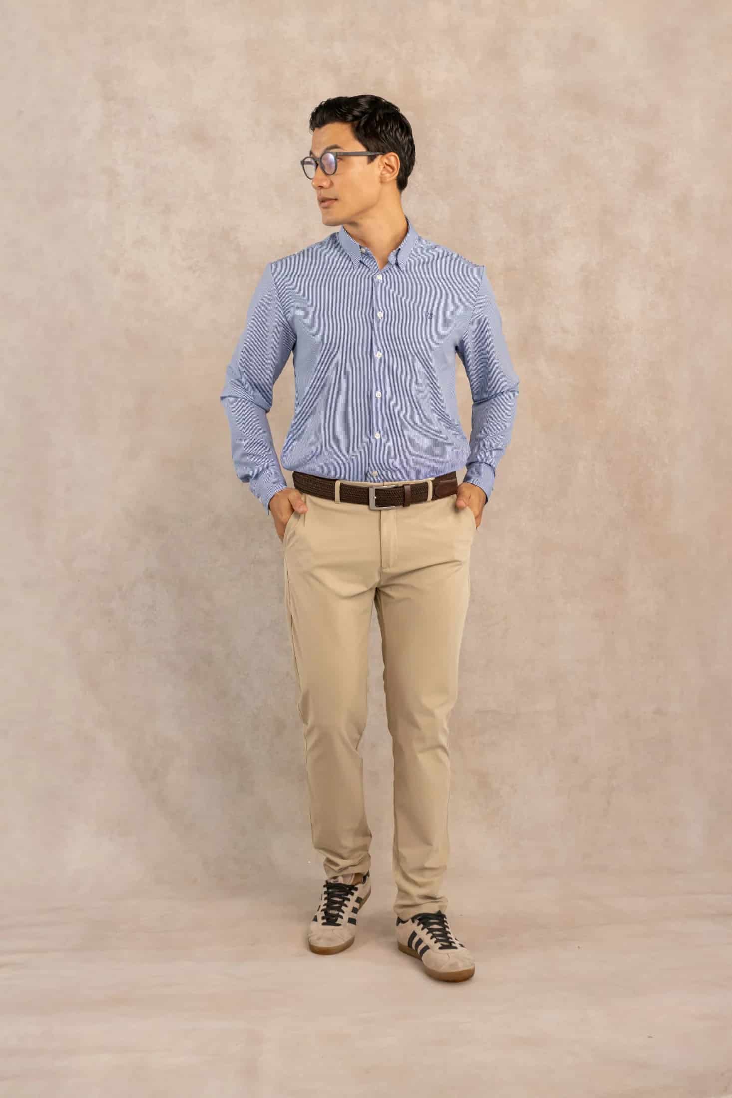 Camisa Performance Antiarrugas Rayas Azul Oscuro - miniatura 7