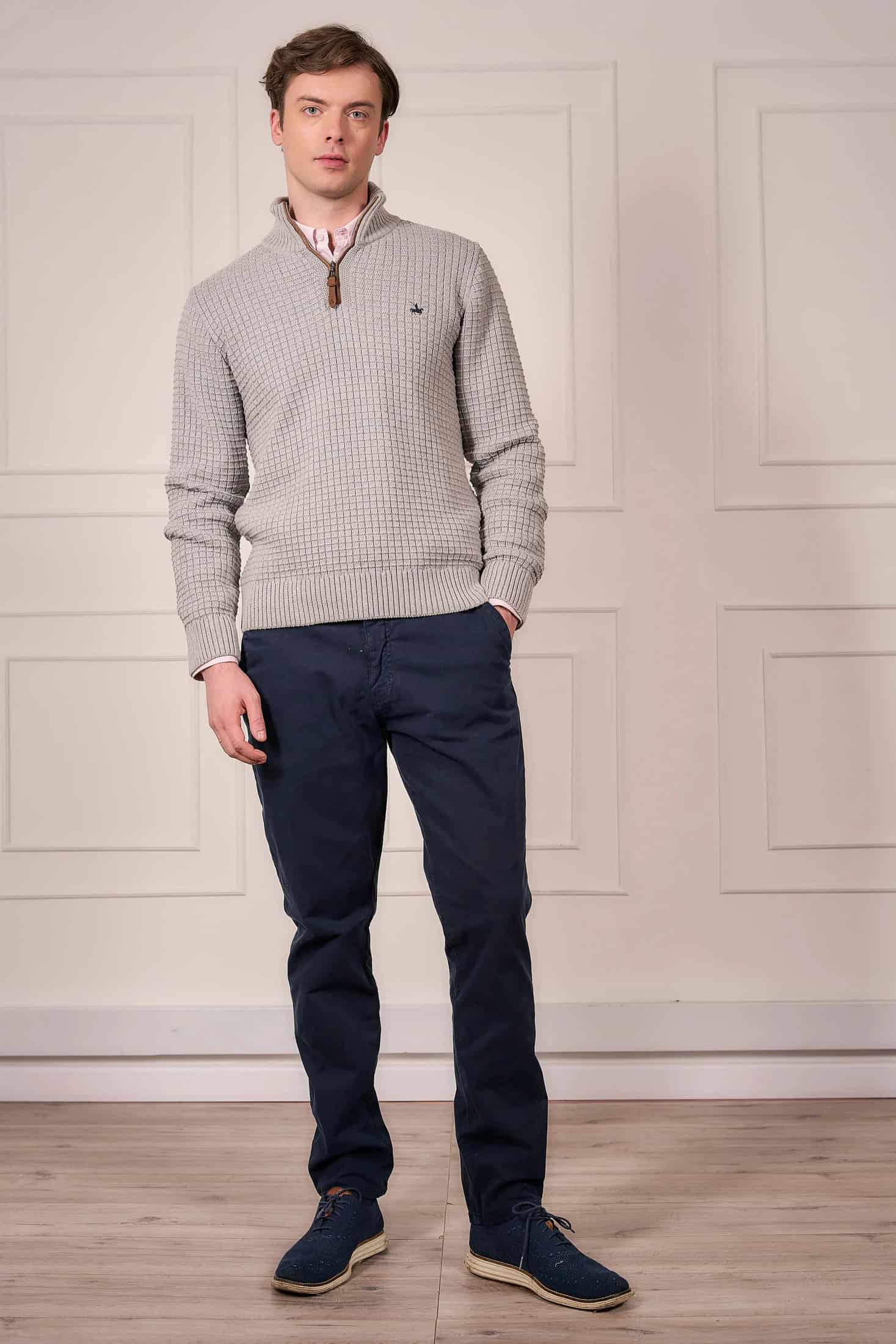 Suéter Halfzip Waffle Hombre Gris Claro - miniatura 2