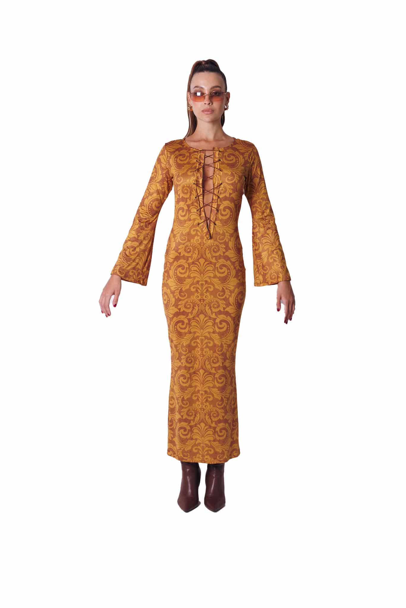 Lace-Up Maxi Dress in Golden Spice - miniatura 7