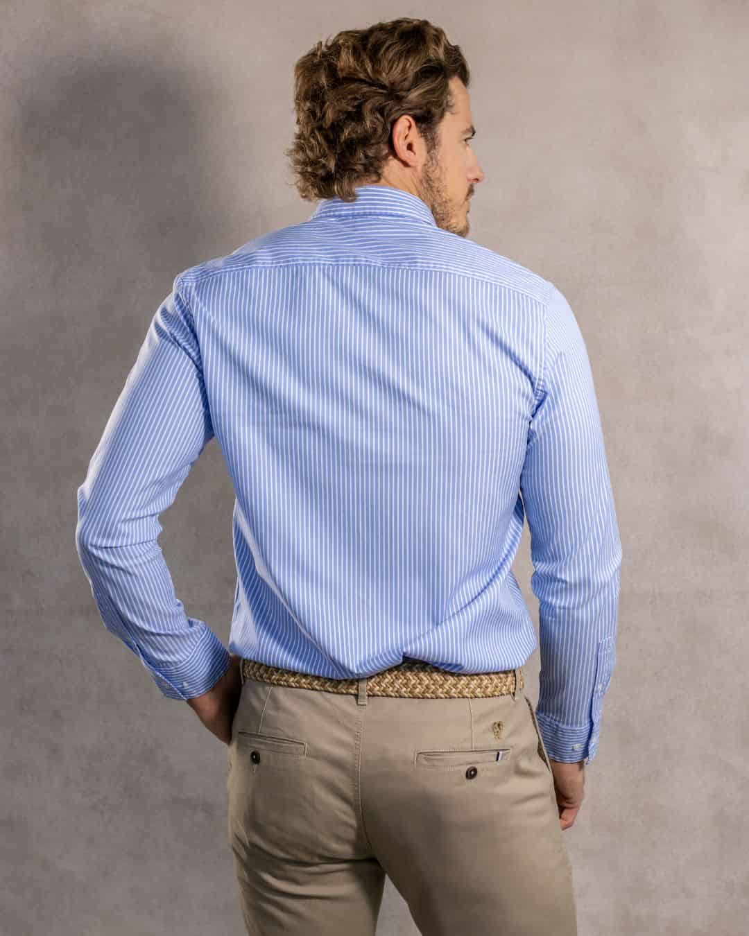 Camisa Antimanchas Oxford Rayas Azul Princeton - miniatura 4
