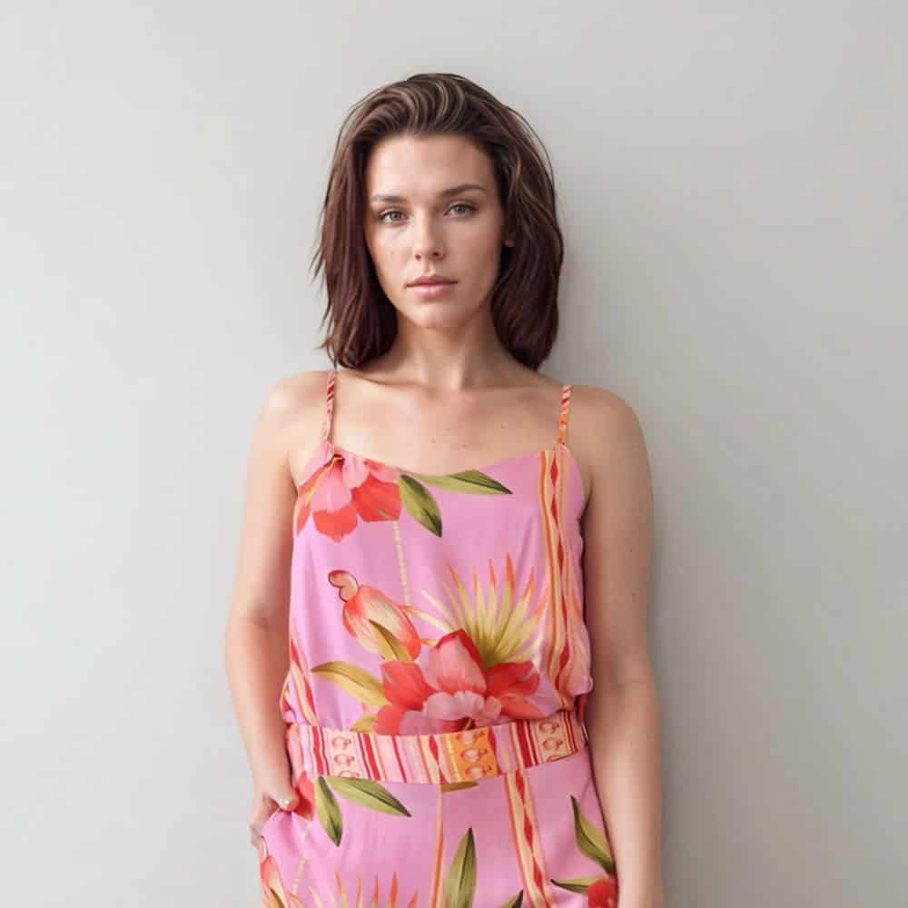 Camisa Tiras con Estampado Hibiscus. - miniatura 1