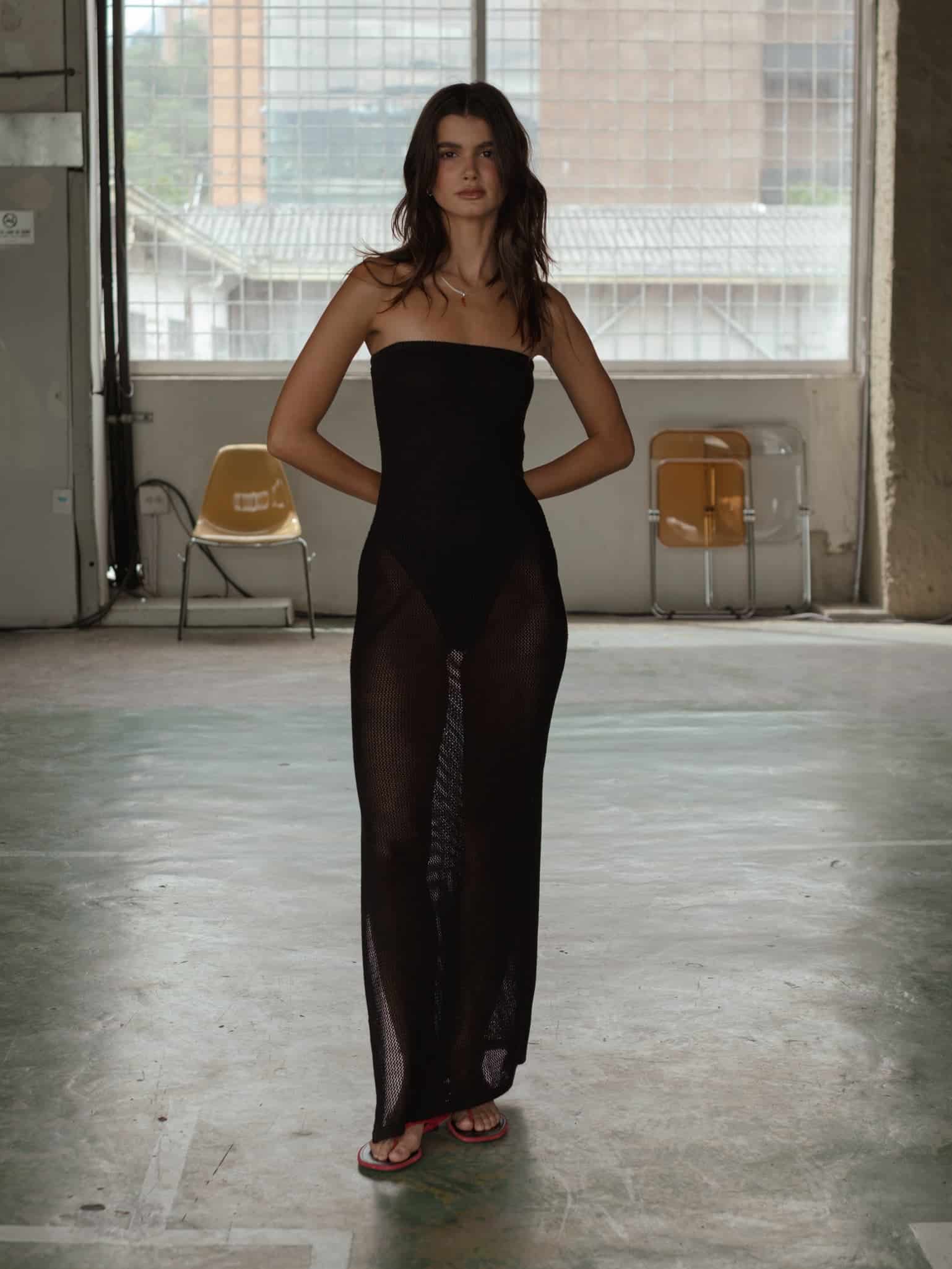 STRAPLESS BODYSUIT KNIT DRESS - BLACK - miniatura 1