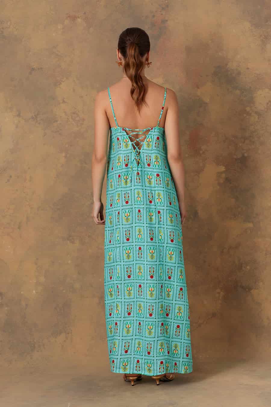 Women's dress linen dionisio turquoise - miniatura 3