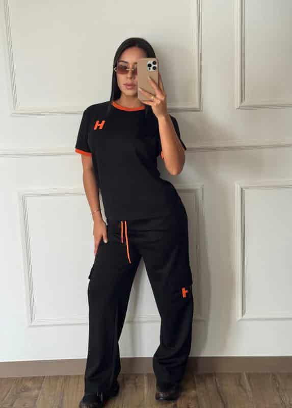 CONJUNTO HERMES NEGRO BORDE NARANJA - miniatura 6