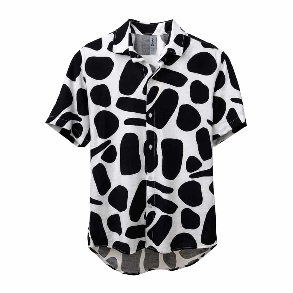 Camisa Cuello Clasico Estampada Blanco/Negro JO021 - miniatura 3