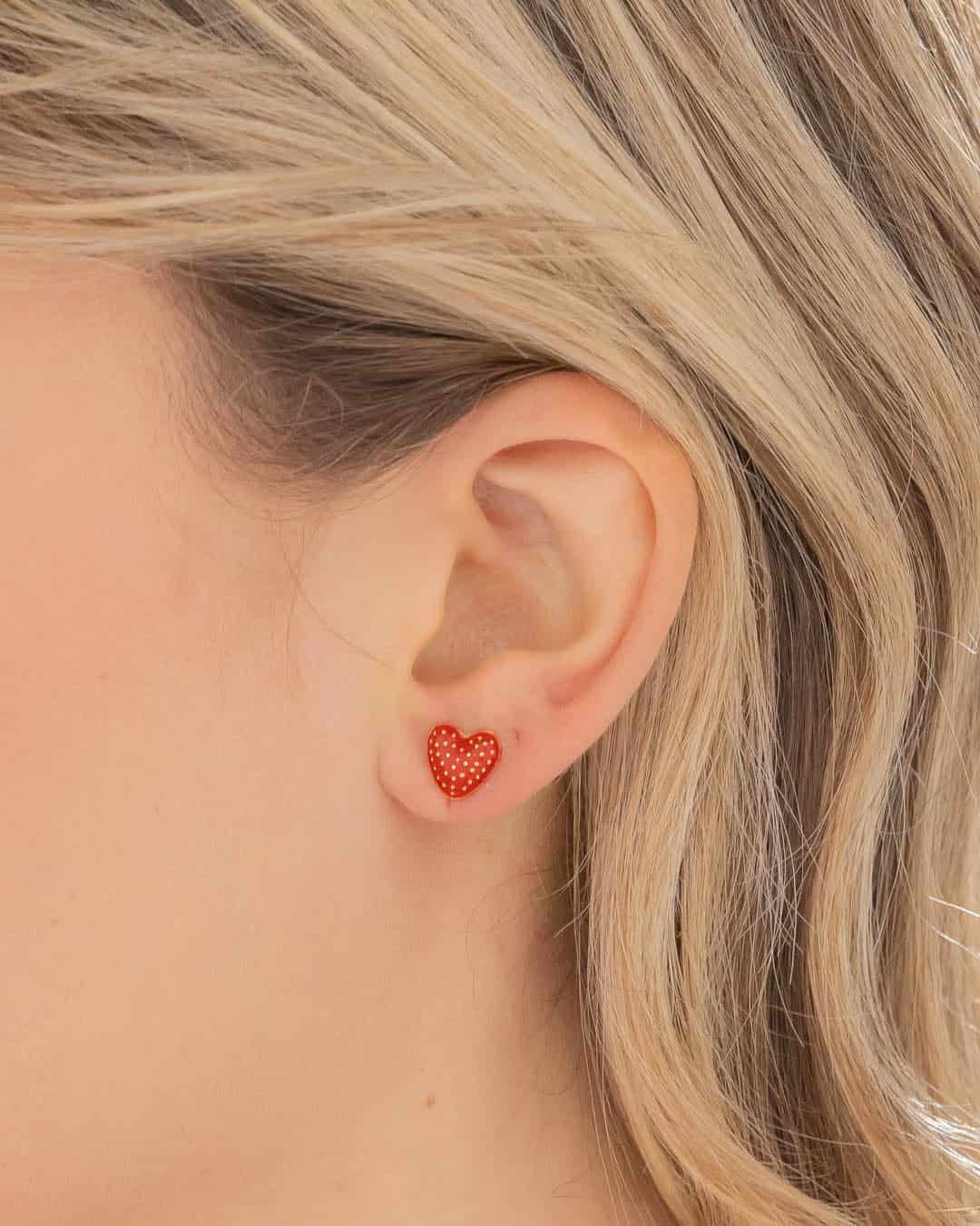 Aretes Corazón Rojo Puntos - miniatura 1