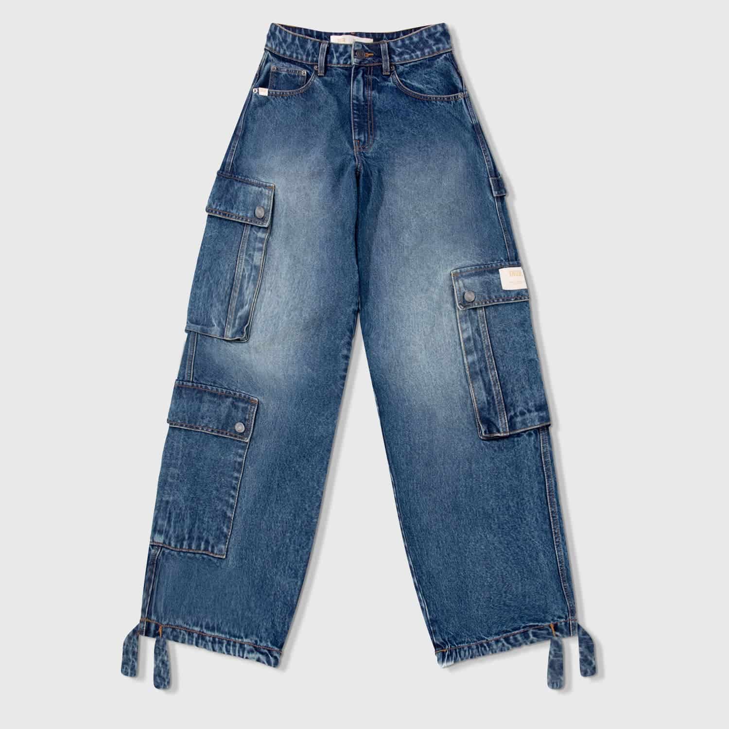 Cargo Multi-Pocket Denim Pants - Deep Blue - miniatura 1