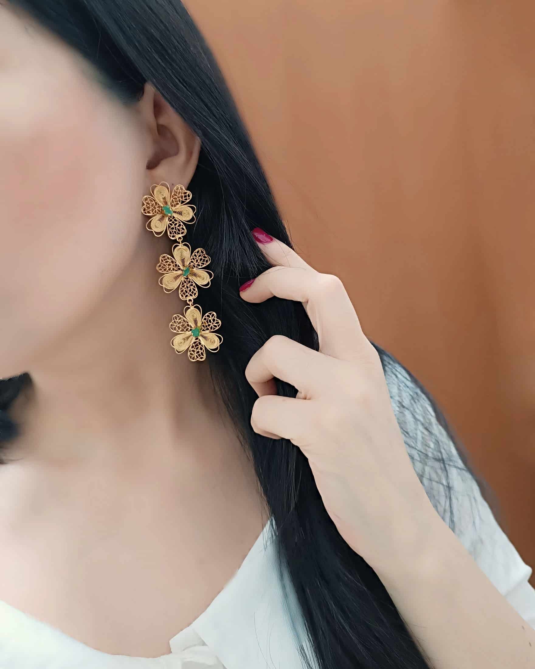 Aretes triple flor Carmelita - miniatura 6