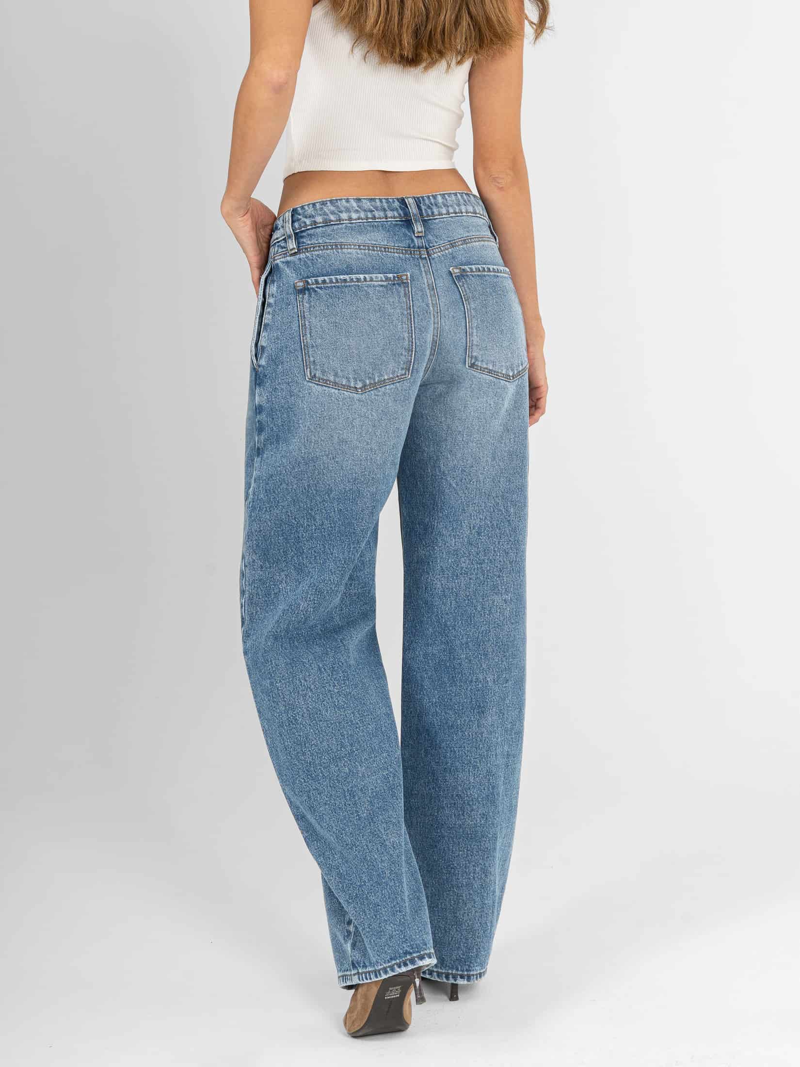Ref: 066450 Jean wide leg, rígido, detalle delantero, tiro alto, tono azul medio. - miniatura 3