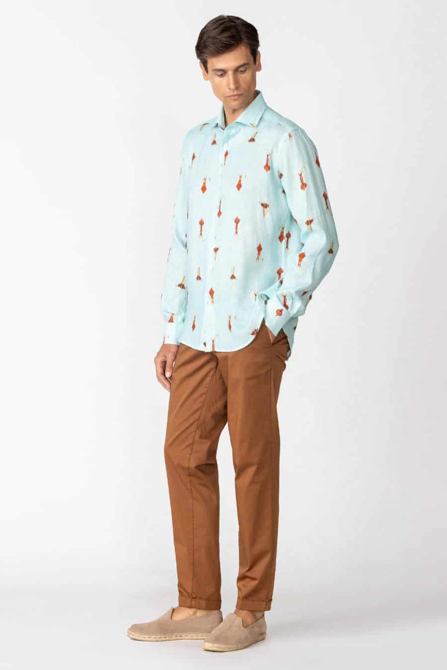 Men's linen shirt sky blue verne - miniatura 2