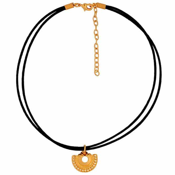 Collar Choker Negro y Dije Pequeño Nariguera Semilunar Tairona - miniatura 1