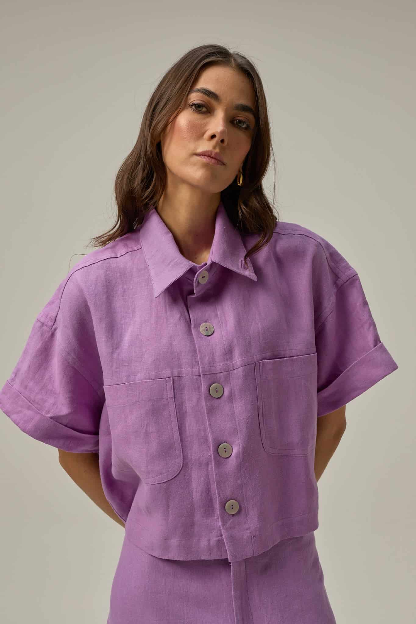 Camisa Rise de lino | Morado - miniatura 2
