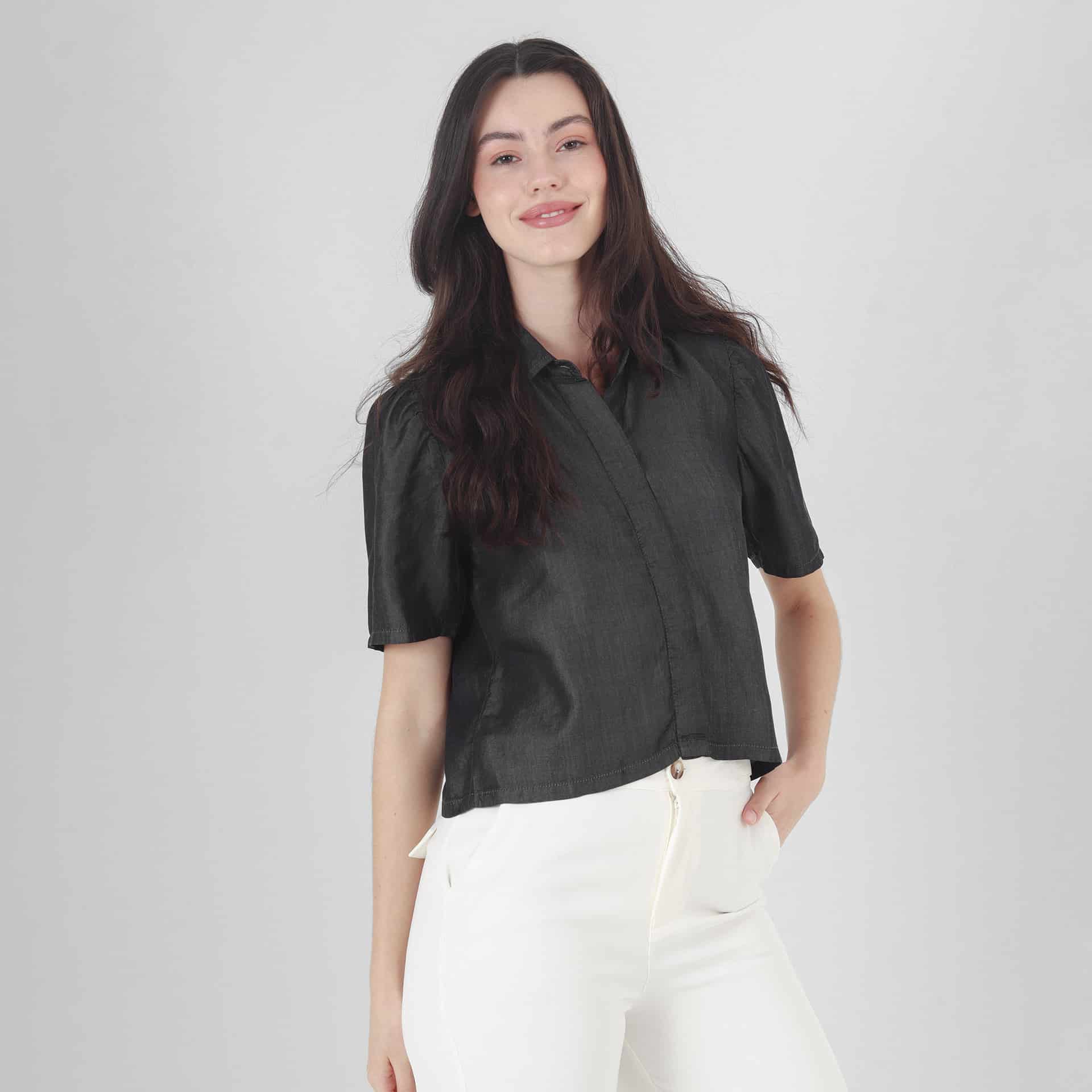 Blusa Cuello Camisero Manga Corta - miniatura 1