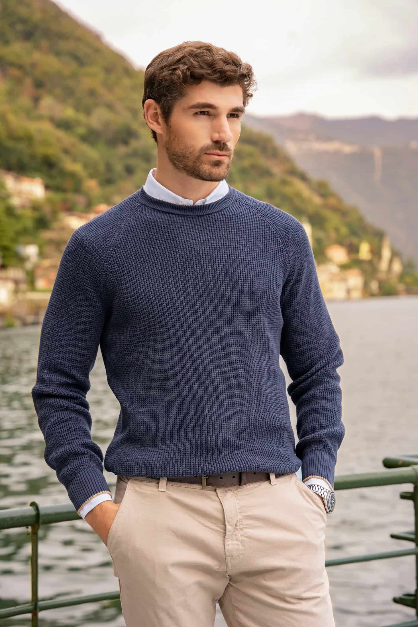 Suéter Vigneto Cuello redondo Hombre Azul Oscuro - miniatura 1