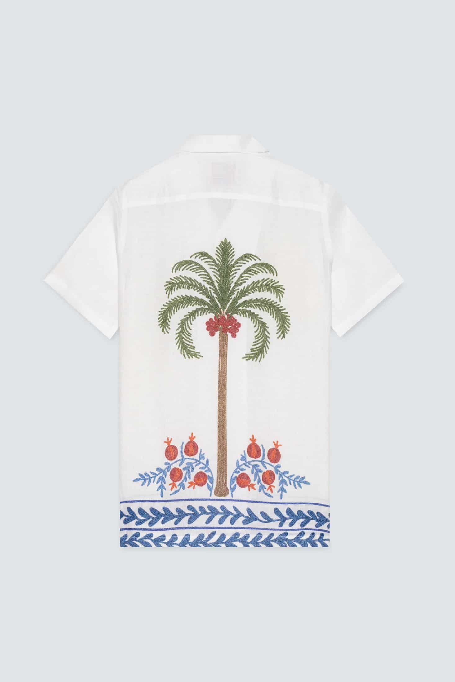 Men's linen shirt white tambour - miniatura 1