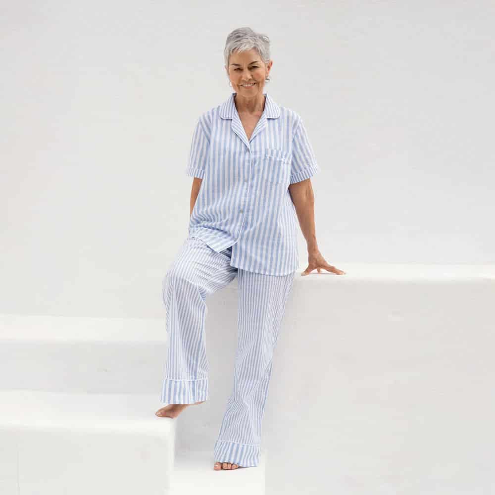 Conjunto de Pijama Pantalón Largo Rayas Azules. - miniatura 1