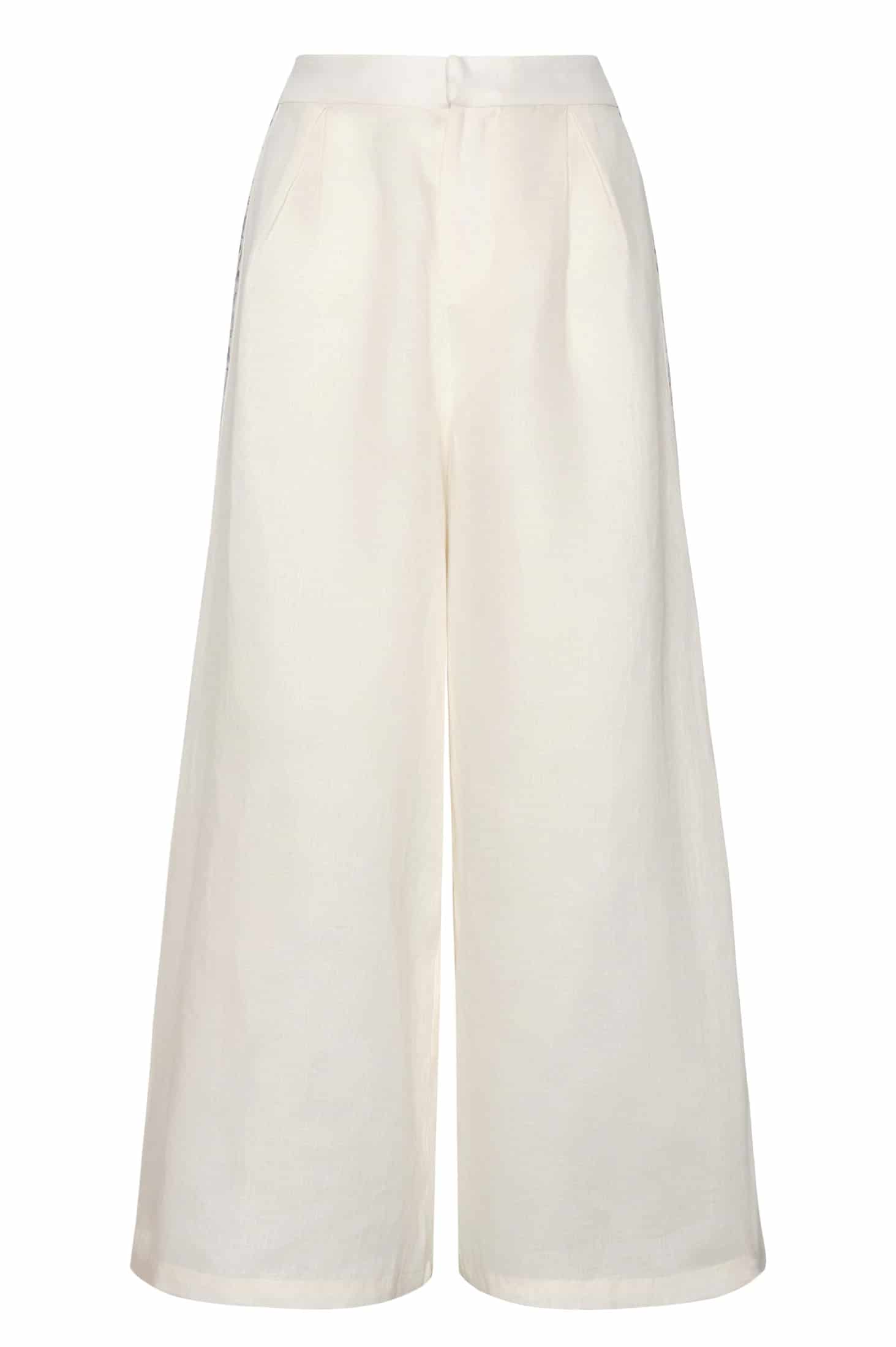 Jared Linen Capri Pants / Ivory Blue Horseshoes - miniatura 1