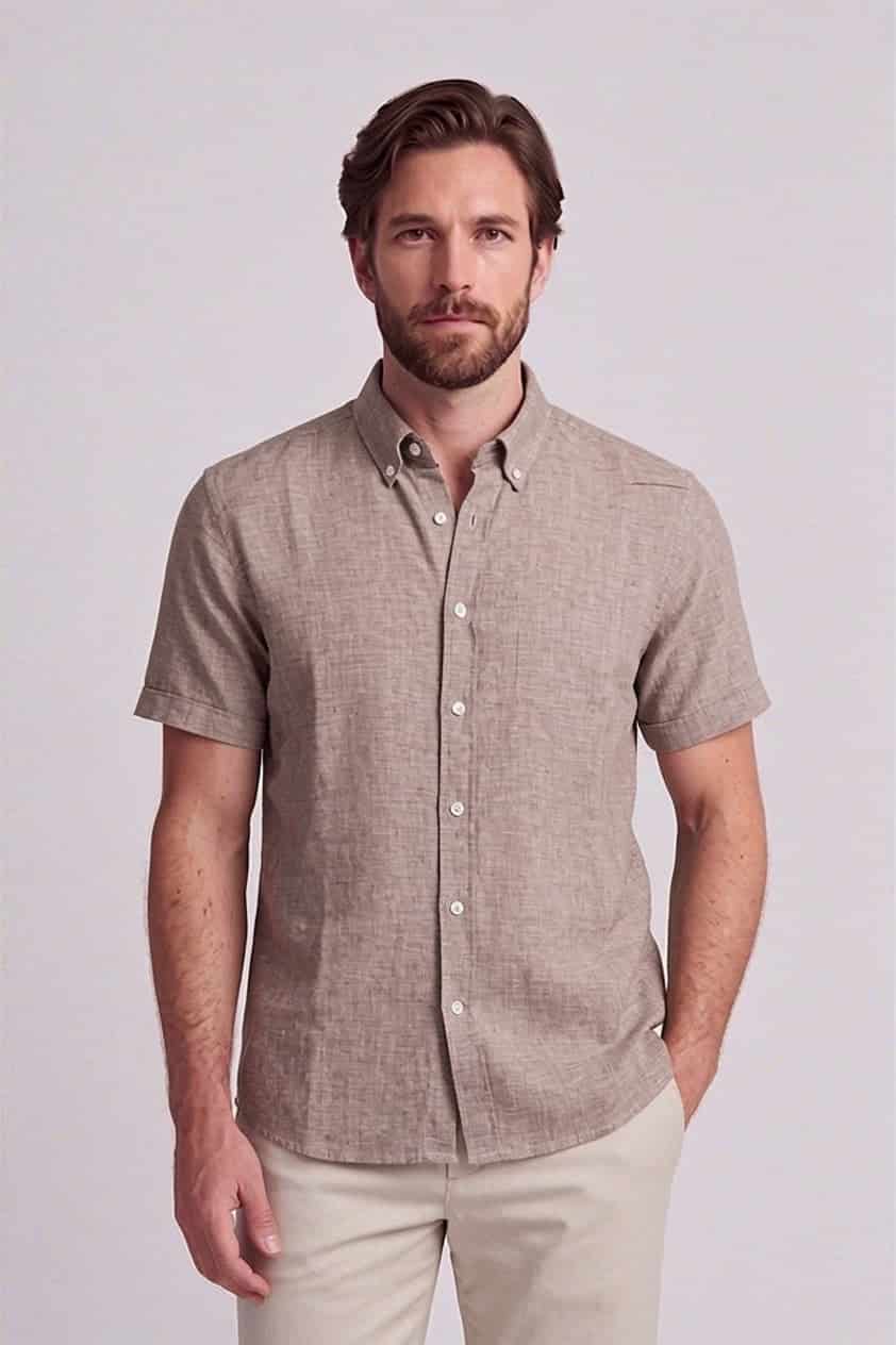 Camisa en lino y algodón manga corta para hombre Jon Sonen 017225037 - miniatura 2