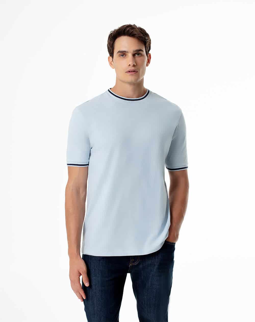 Camiseta regular algodón jersey azul hombre - miniatura 1