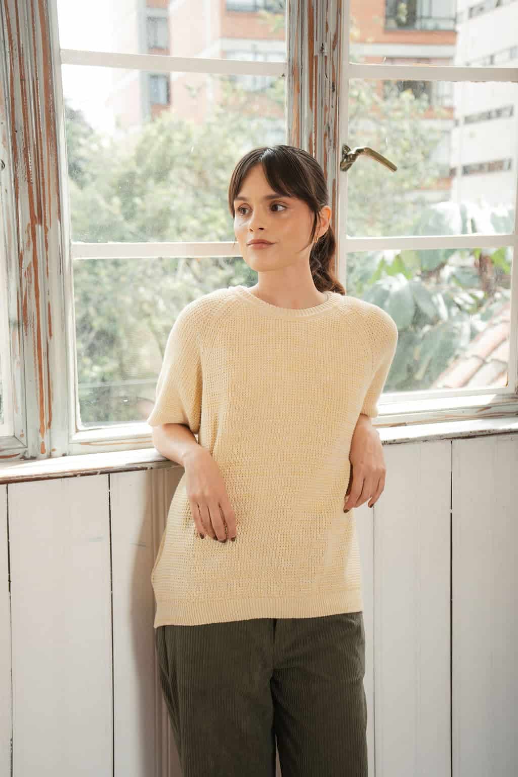 Saco manga corta cardigan perlado amarillo - miniatura 4