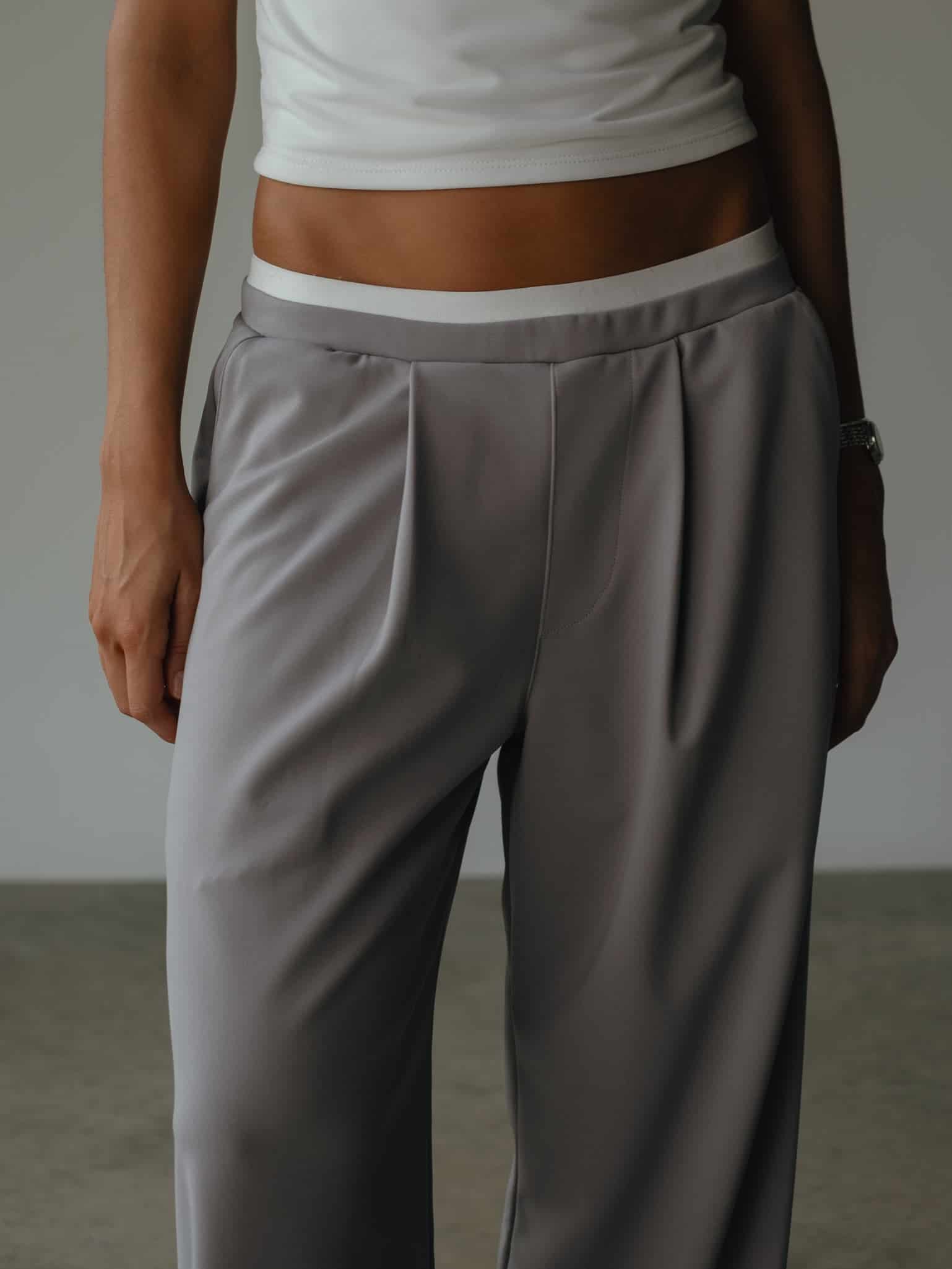 WIDE LEG BAND PANT - LIGHT GRAY - miniatura 4
