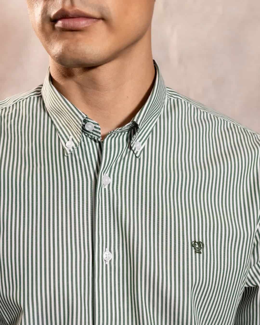 Camisa Antimanchas Popelina Rayas Verde Oscuro Logo Combinado - miniatura 9